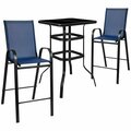 Flash Furniture FF TLH-073H092H-NV-GG 27.5 x 27.5 x 39 1/2'' Outdoor Glass Bar Table Set with 2 Navy Chairs 354TLH02NVGG